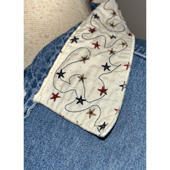 Womens Embellished Denim Blue Jean XL Top Quilt Pin Up Girl Quilter USA Patriot - Picture 4 of 16